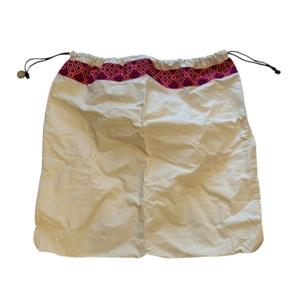 TORY BURCH Drawstring Dust Bag Cover Handbag Linen Gold Tone Charm ~ 19" x‎ 19"